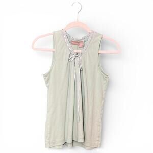 Vintage Mint Green Sleeveless Top with Ribbon Tie Neck